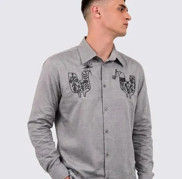 Чоловіча сорочка з вишивкою «Птахи», сіра