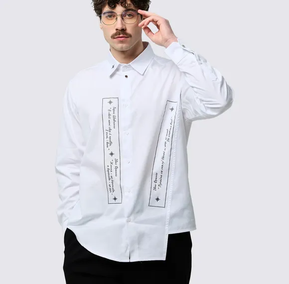Чоловіча сорочка з принтом «Сила слова», біла