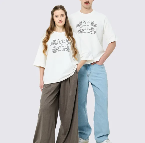 Футболка з вишивкою «Два птахи», унісекс, молочна