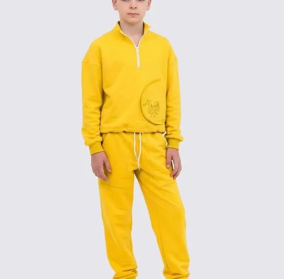 Children's tracksuit with "Bird" embroidery, yellow