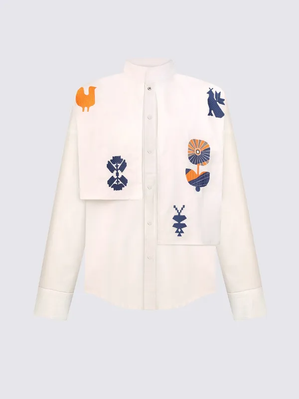 Shirt with «Symbols of Life» embroidery, unisex, milky - 1