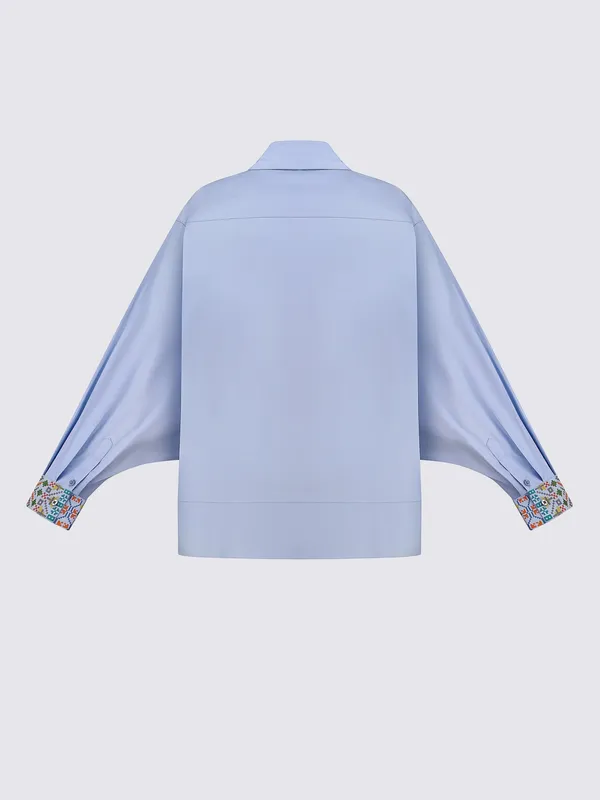 Жіноча сорочка oversize з вишивкою «Код традиції», блакитна - 4