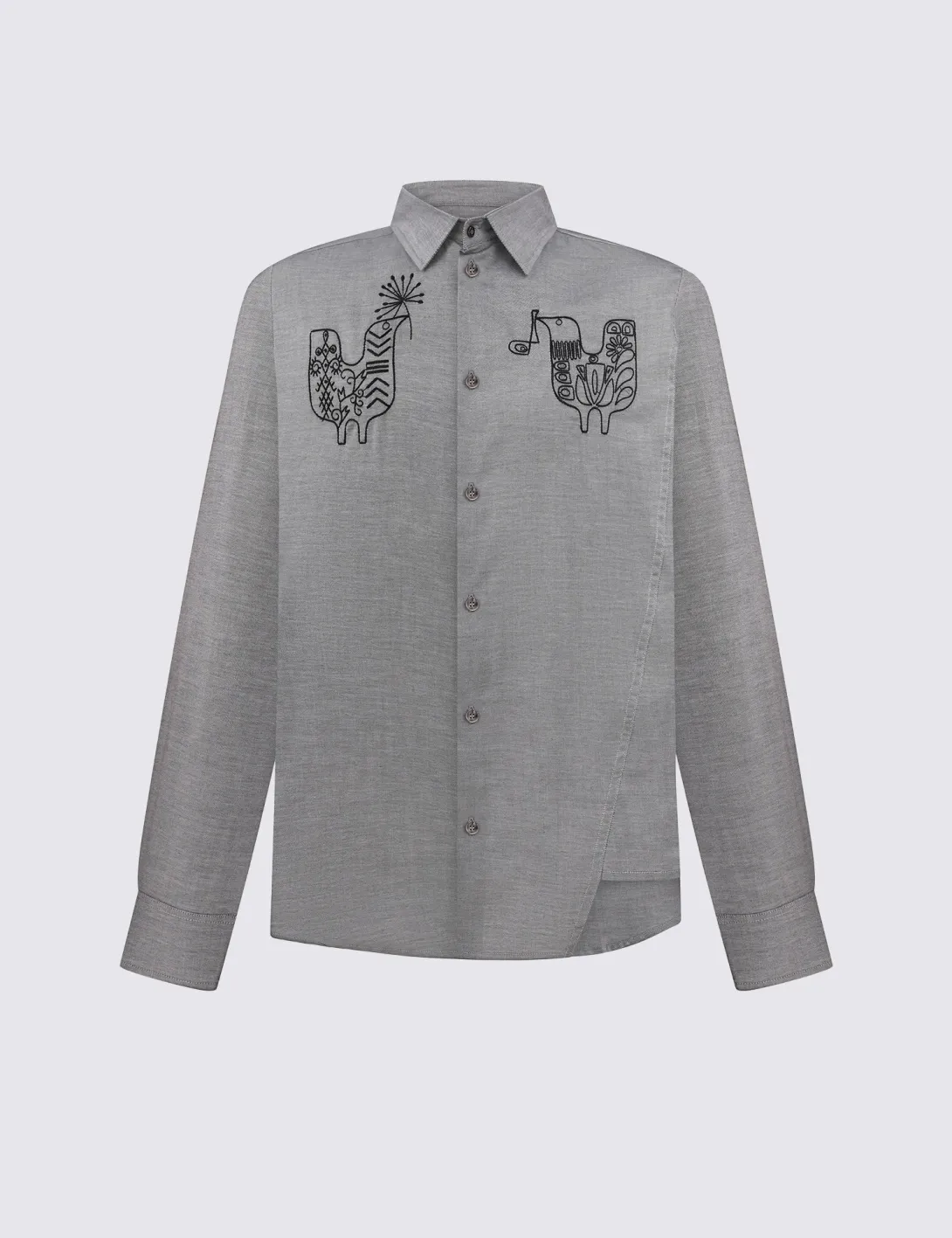 Men's shirt with «Birds» embroidery, gray - 3
