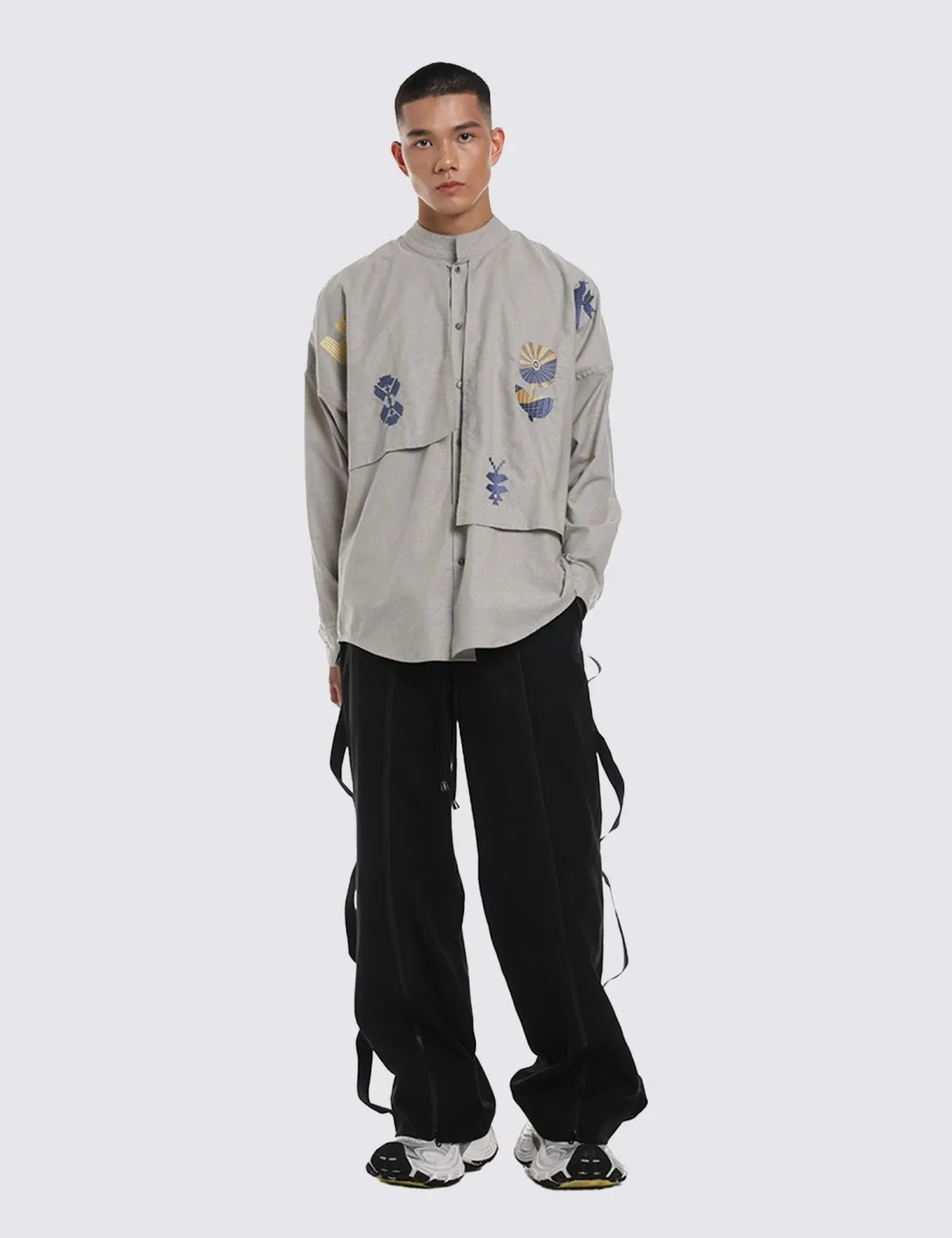 Shirt with «Symbols of Life» embroidery, unisex, khaki - 6