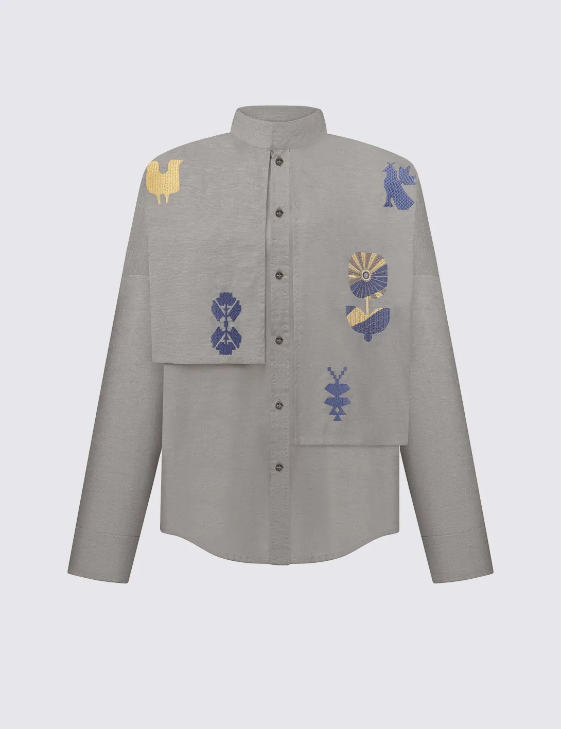 Shirt with «Symbols of Life» embroidery, unisex, khaki