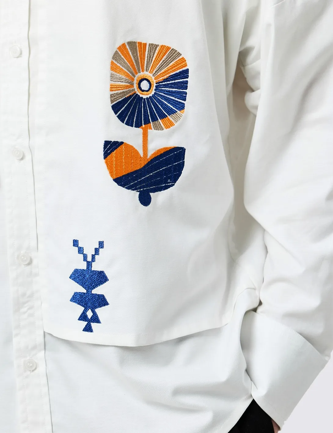 Shirt with «Symbols of Life» embroidery, unisex, milky - 6