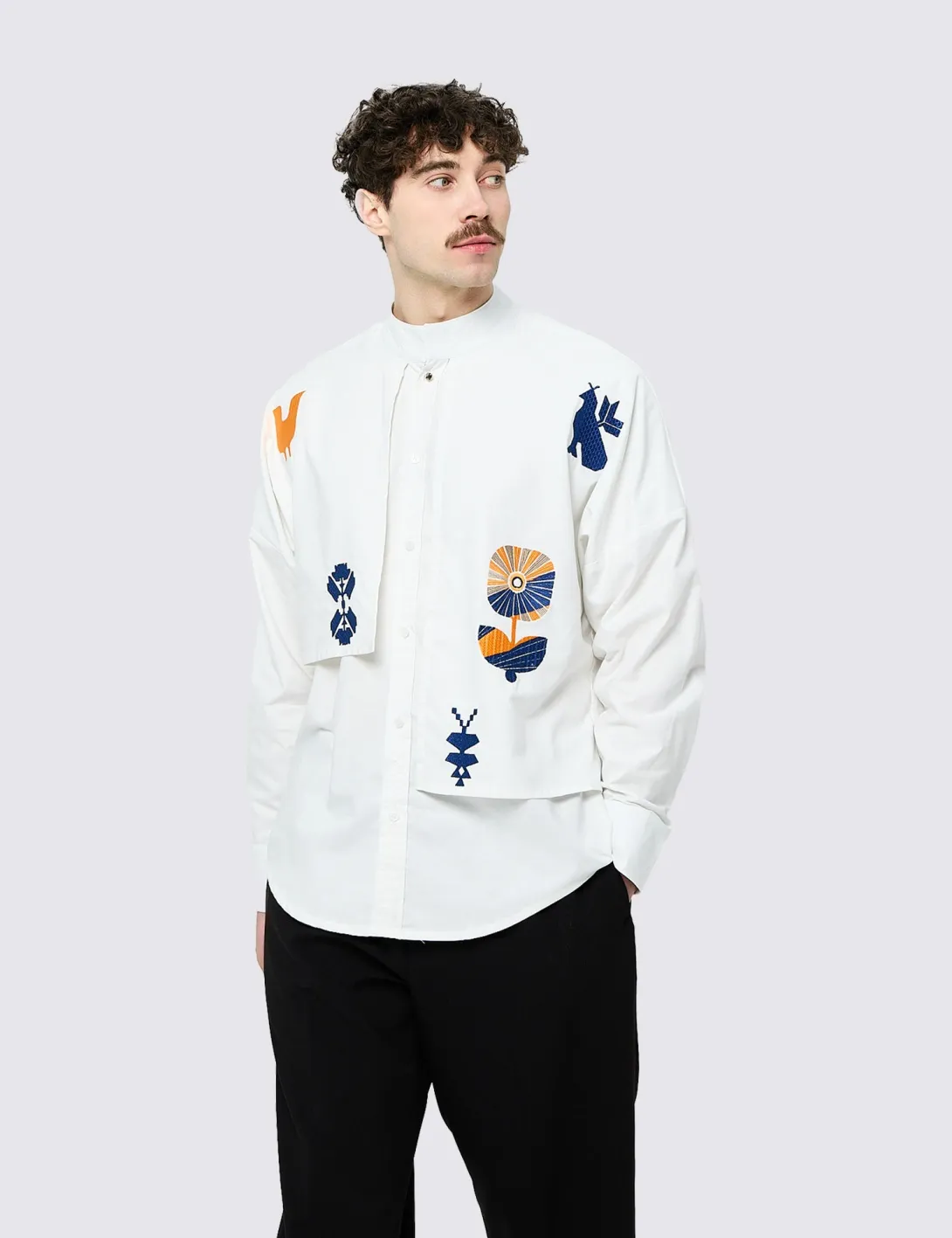 Shirt with «Symbols of Life» embroidery, unisex, milky - 5