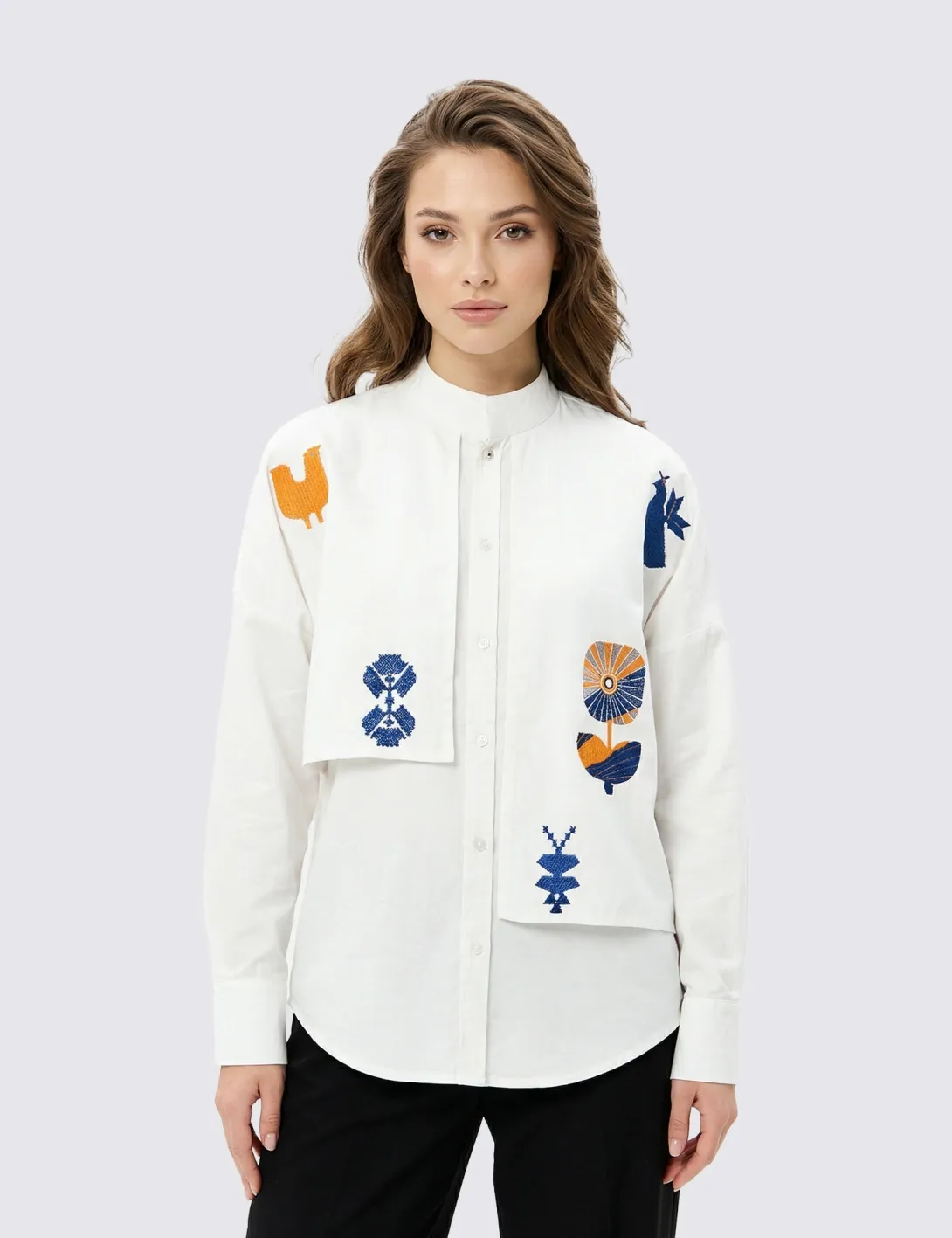 Shirt with «Symbols of Life» embroidery, unisex, milky - 3