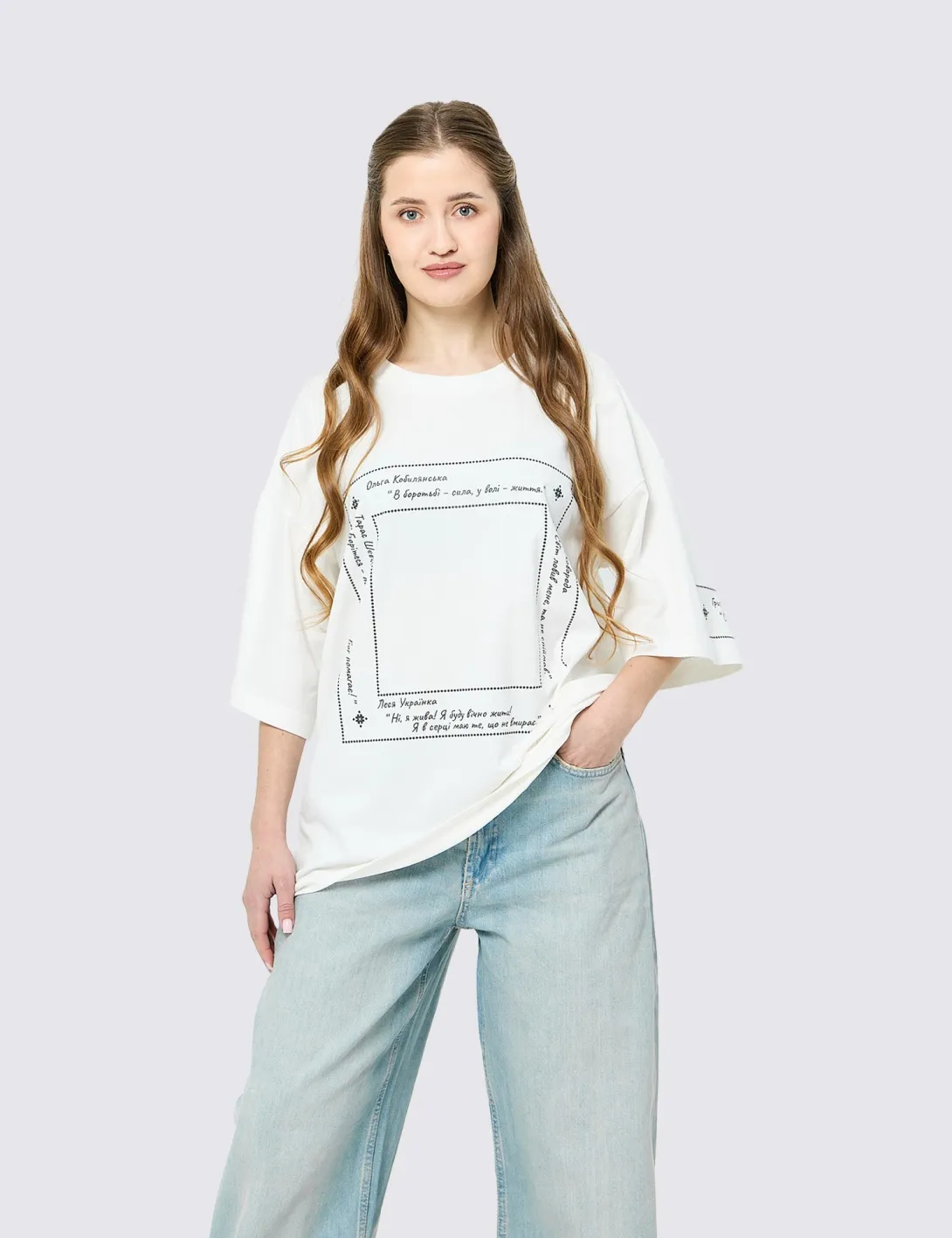T-shirt with «Power of Words» print, unisex, milky - 2