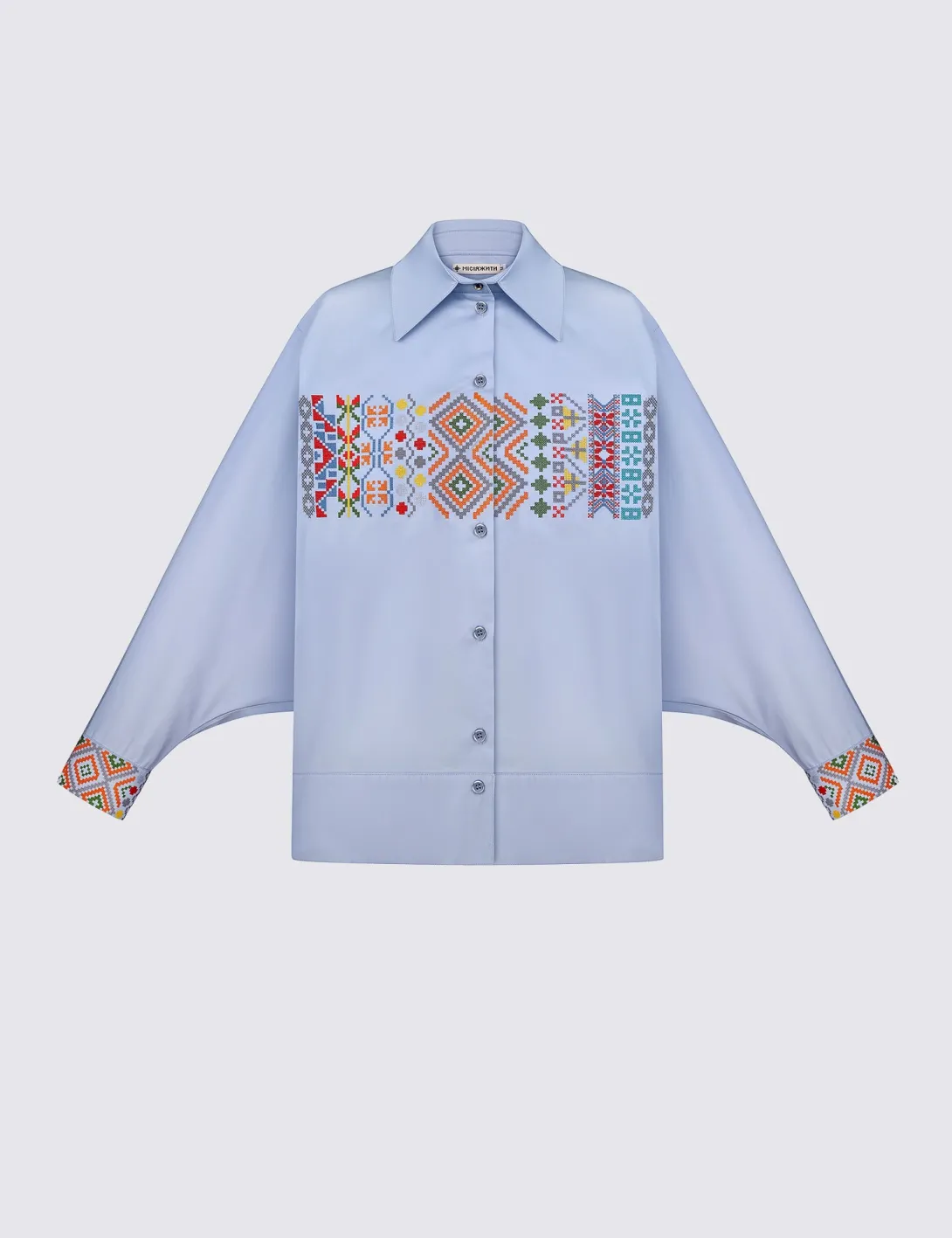 Women's shirt with «Code of Tradition» embroidery, light blue - 3