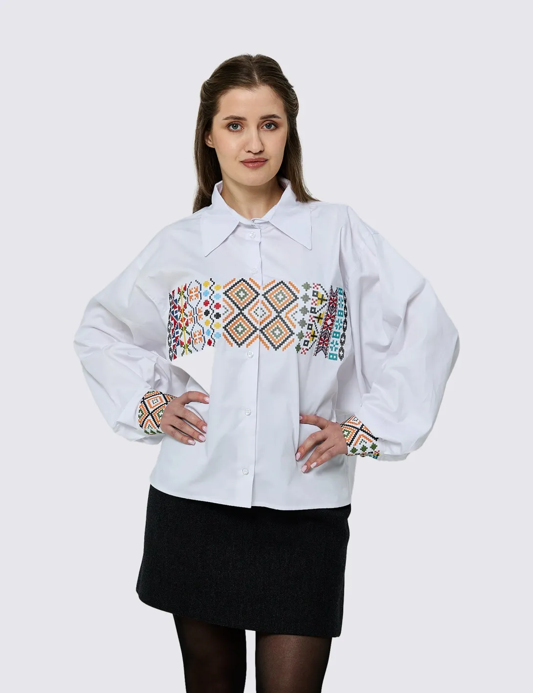 Women's shirt with «Code of Tradition» embroidery, white