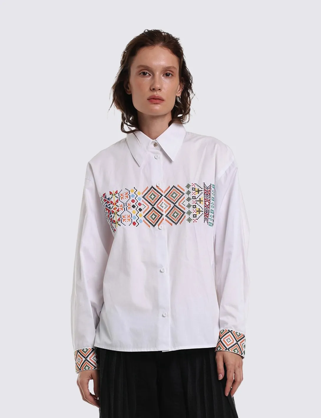 Women's shirt with «Code of Tradition» embroidery, white - 2
