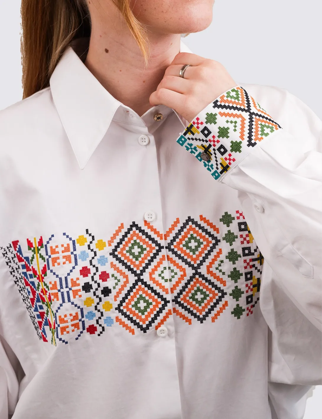 Women's shirt with «Code of Tradition» embroidery, white - 6