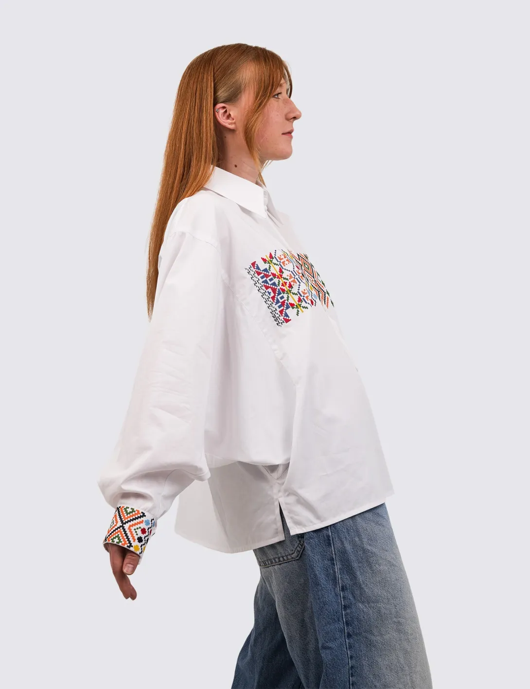 Women's shirt with «Code of Tradition» embroidery, white - 5