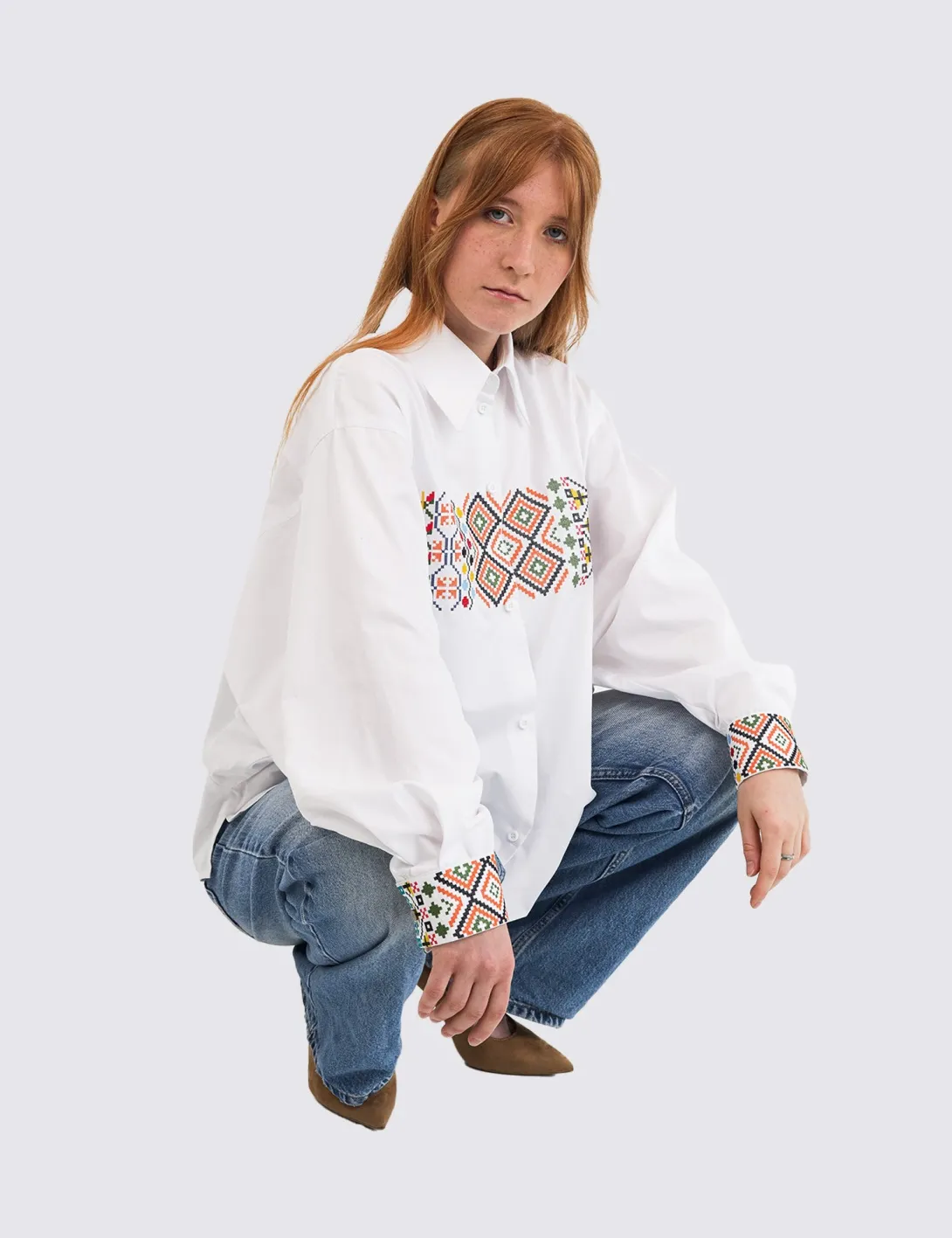 Жіноча сорочка oversize з вишивкою «Код традиції», біла - 7