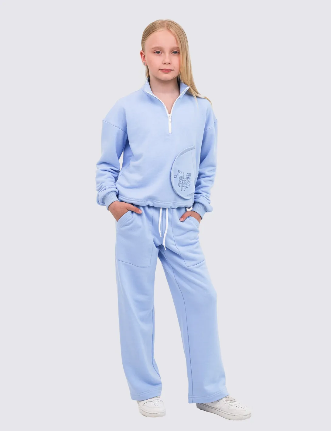Children's tracksuit with "Bird" embroidery, light blue