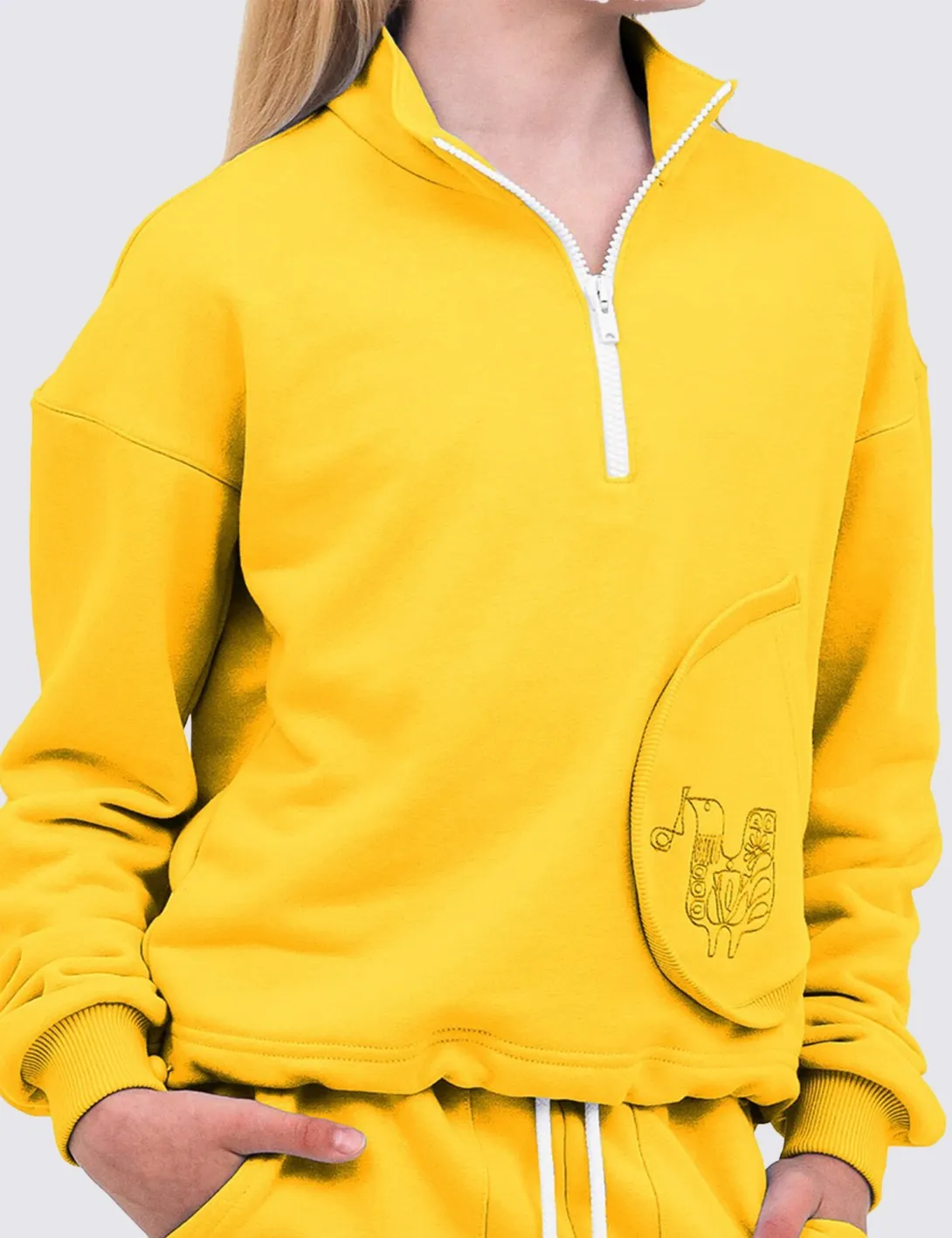 Children's tracksuit with "Bird" embroidery, yellow - 2