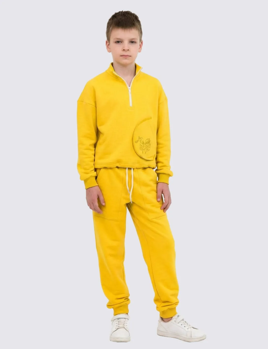 Children's tracksuit with "Bird" embroidery, yellow